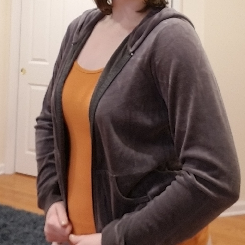 Grey velvet zip up hoodie jacket